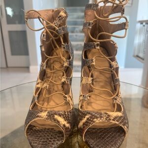 Zara Snakeskin Lace-Up Heels